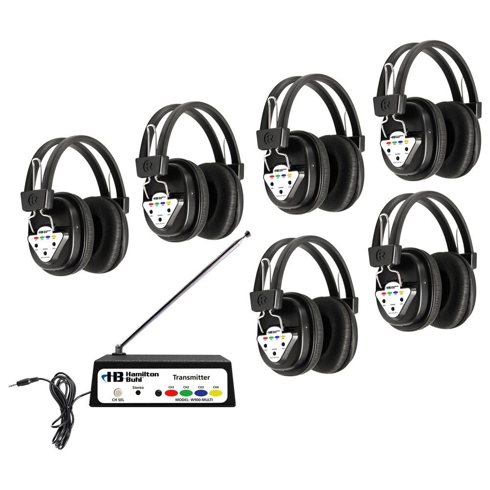 Hamilton Buhl Wireless Listening Center: 6 Station Headphones & Transmitter - Multi Frequency, Black W906-MULTI