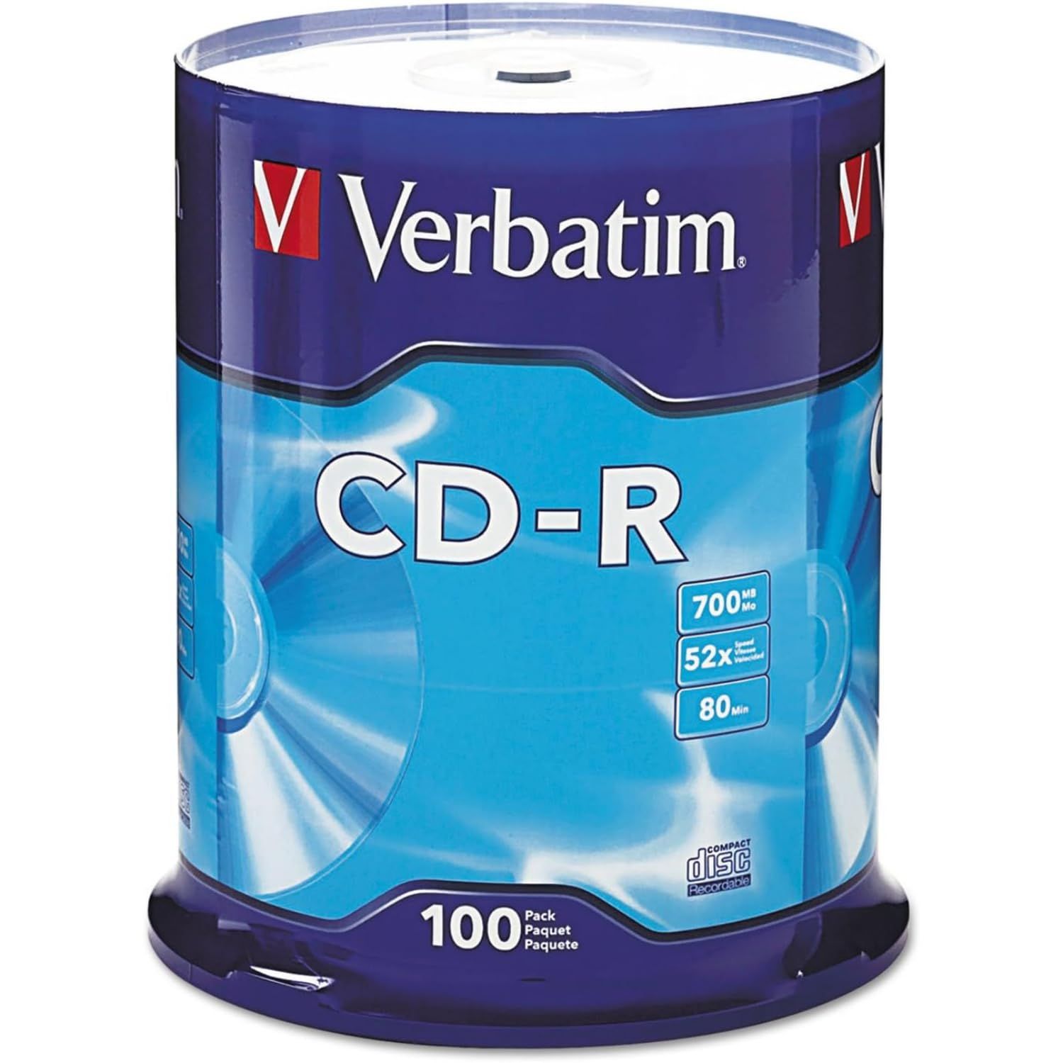Verbatim CD-R Blank Discs 700MB 80 Min 52X - 100 Pack Spindle for Data & Music Storage