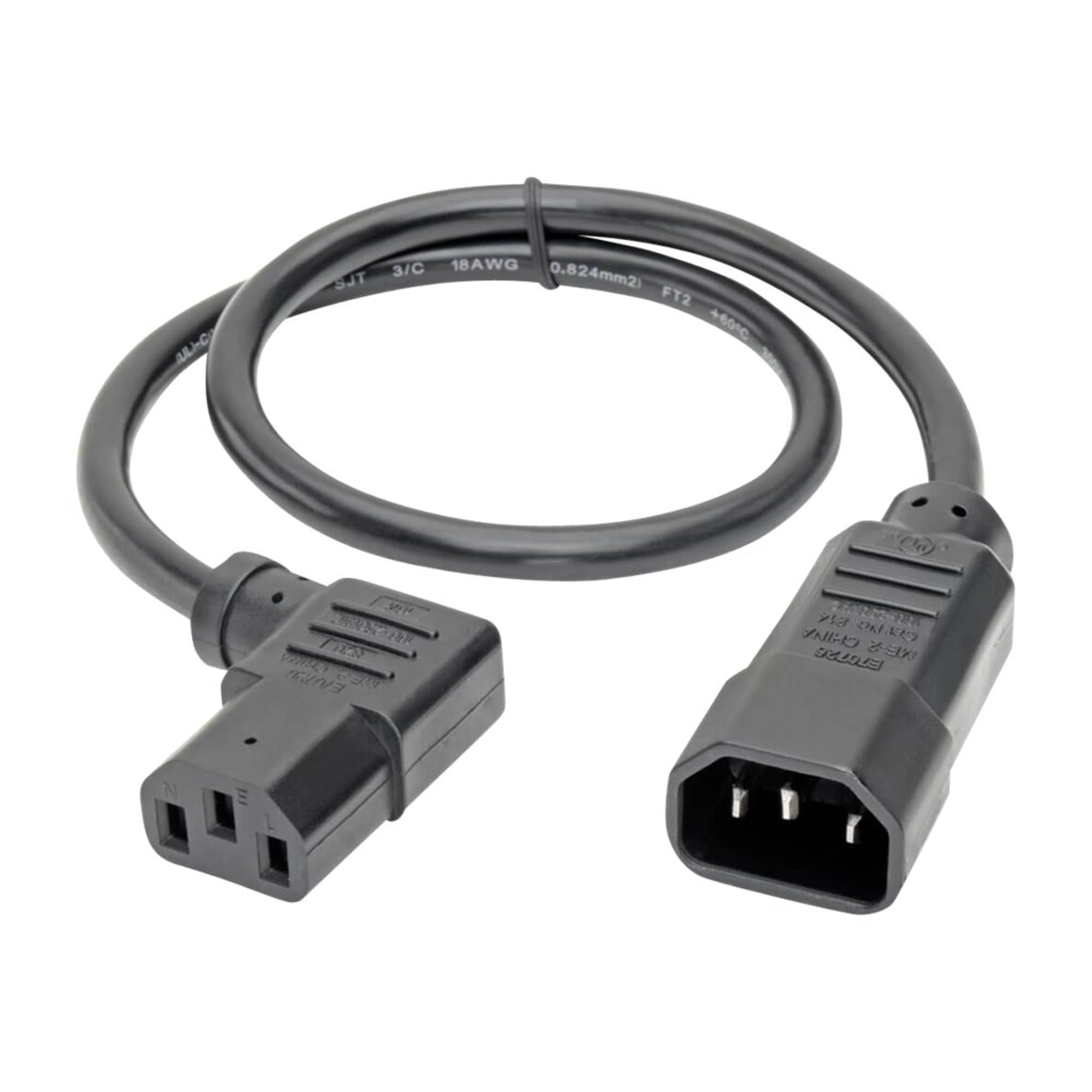 Tripp Lite 2-ft Power Extension Cord 10A, 18AWG - IEC-320-C14 to Right Angle IEC-320-C13, Black (P004-002-13RA)