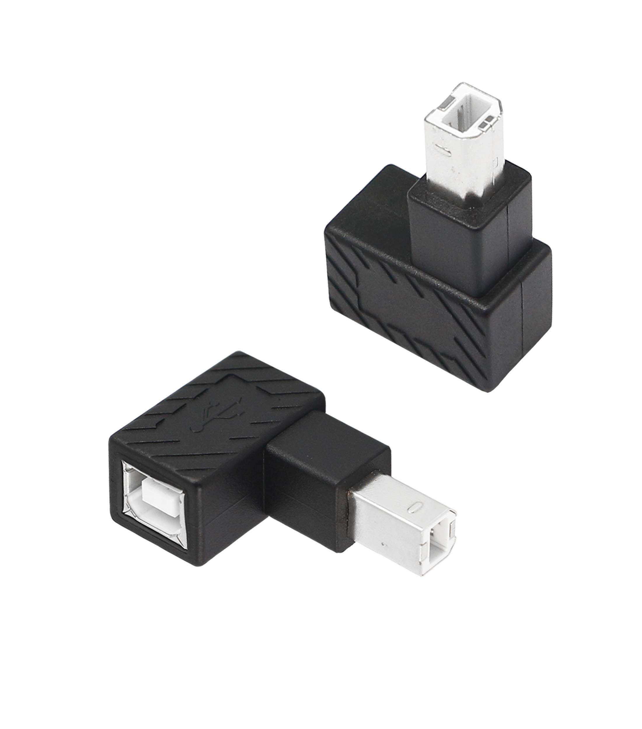 YACSEJAO USB 2.0 Type-B Printer Adapter 2 Pack - 90 Degree Down Angle for Printers, Scanners & Mobile HDDs