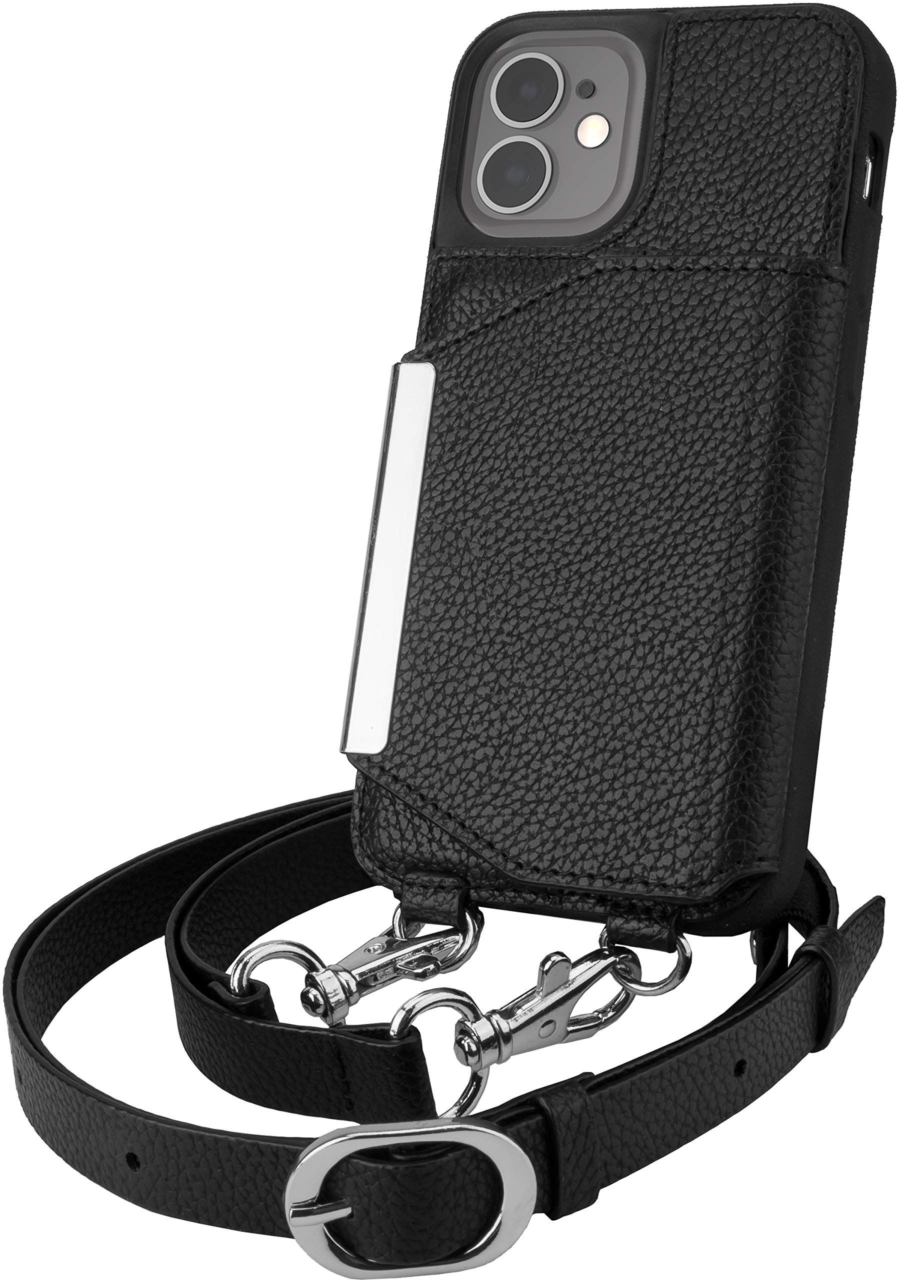 Smartish iPhone 12 Pro Max Crossbody Case for Women - Stylish Black-Silver Purse with Detachable Strap & Card Holder