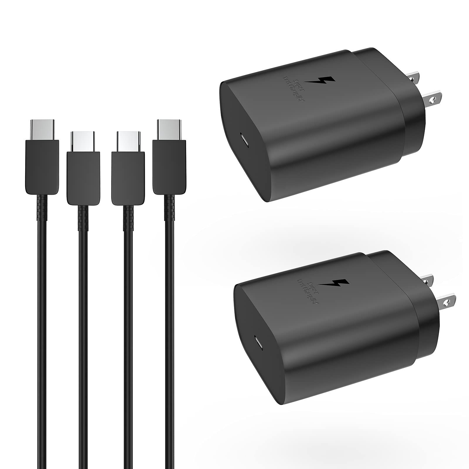 Fast Charging Type C Charger 25W USB-C Cable (2-Pack) for Galaxy, LG, Note, S Series - Power Adapter & Wall Block