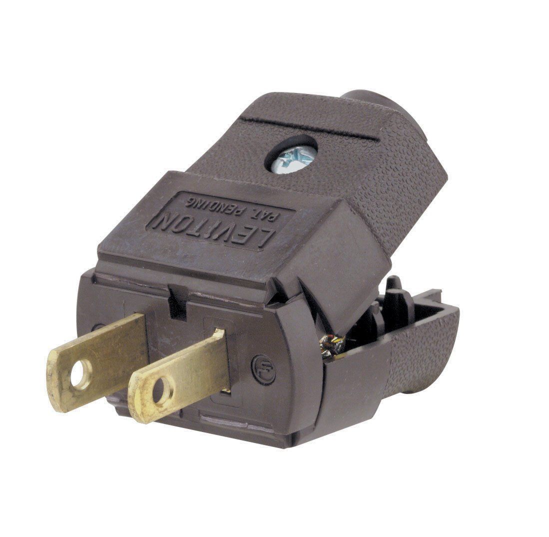 Leviton 101-P 15 Amp Plug (10 Pack) - Residential Grade, Polarized, Non-Grounding, NEMA 1-15P, Brown