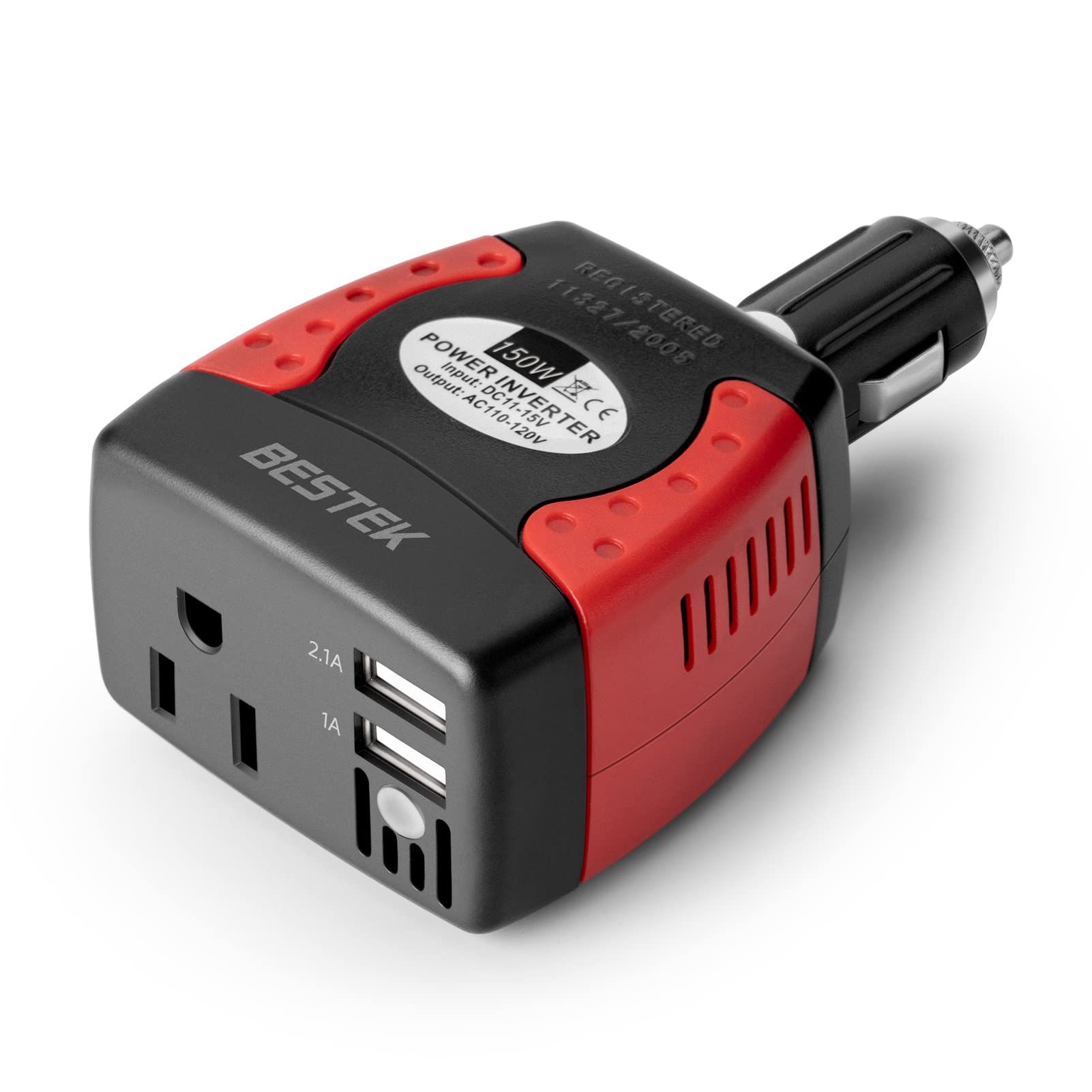 BESTEK 150W Power Inverter: 12V to 110V Car Charger with Dual USB Ports for Fast Charging