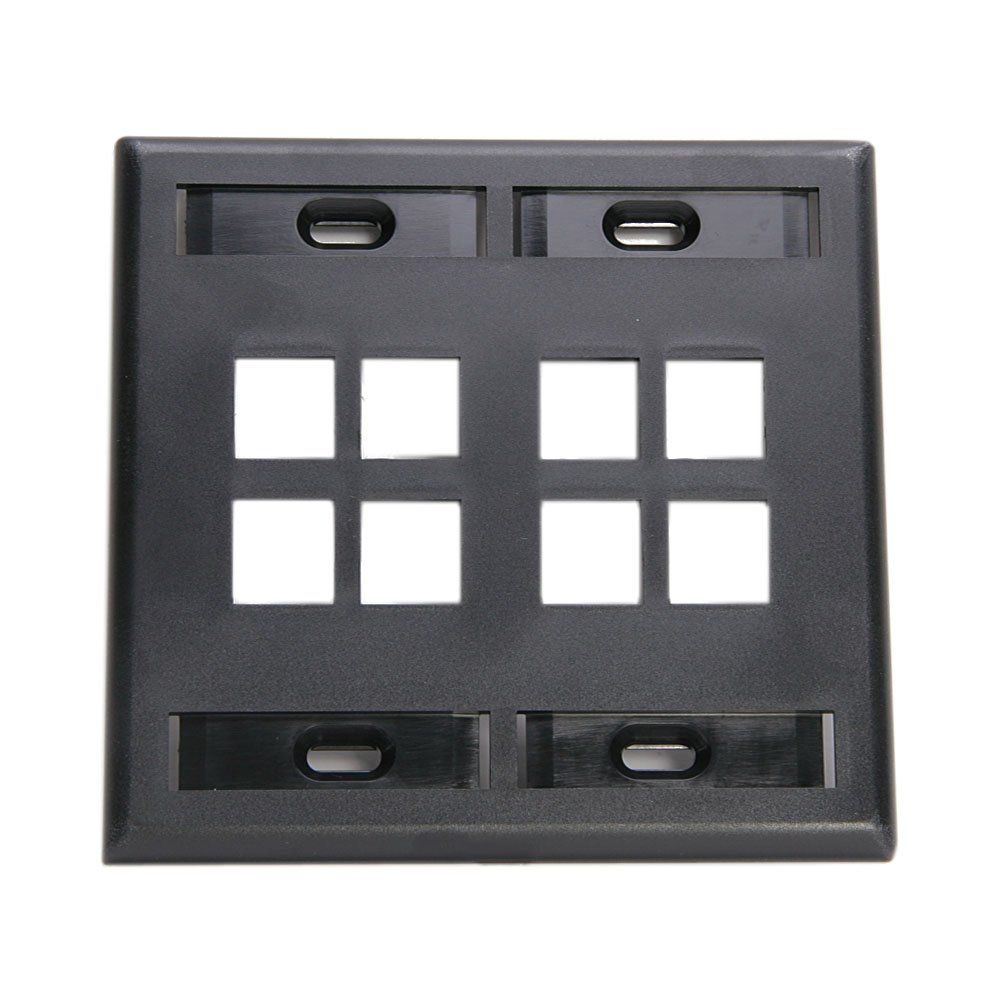 Leviton 42080-8EP 8-Port Dual Gang Wallplate with ID Windows - Black QuickPort Solution