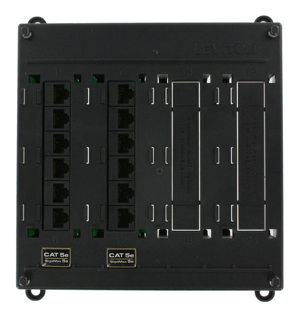 Leviton 476TM-512 Patch Panel: 12 CAT 5e Ports, Black - Efficient Networking Solution