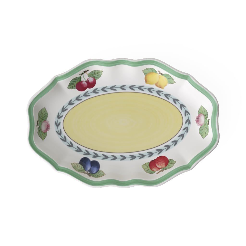 "Villeroy & Boch French Garden Fleurence Pickle Dish - 9.5" Premium Porcelain, White/Multicolored Gravy Stand"