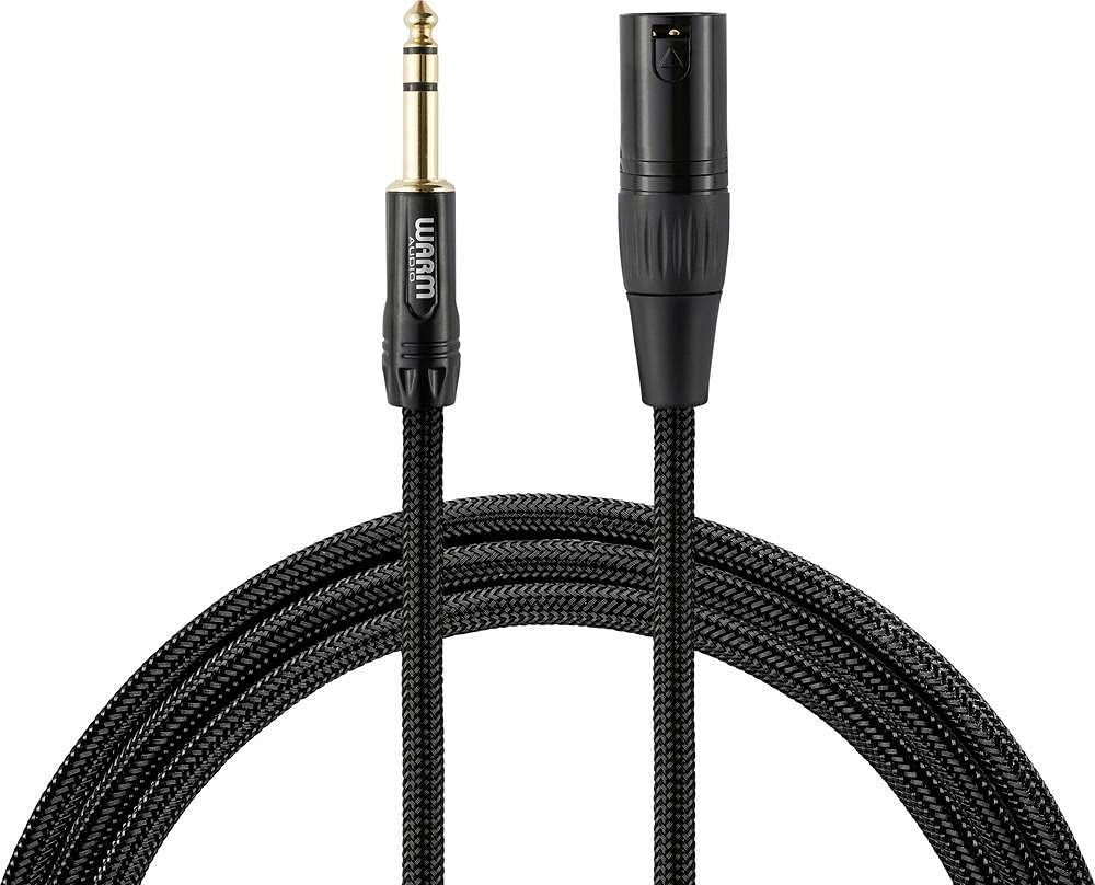 Warm Audio Premier Series 6ft XLR Male to TRS Male Cable - Black/Gold (Prem-XLRm-TRSm-6') for Superior Sound Quality