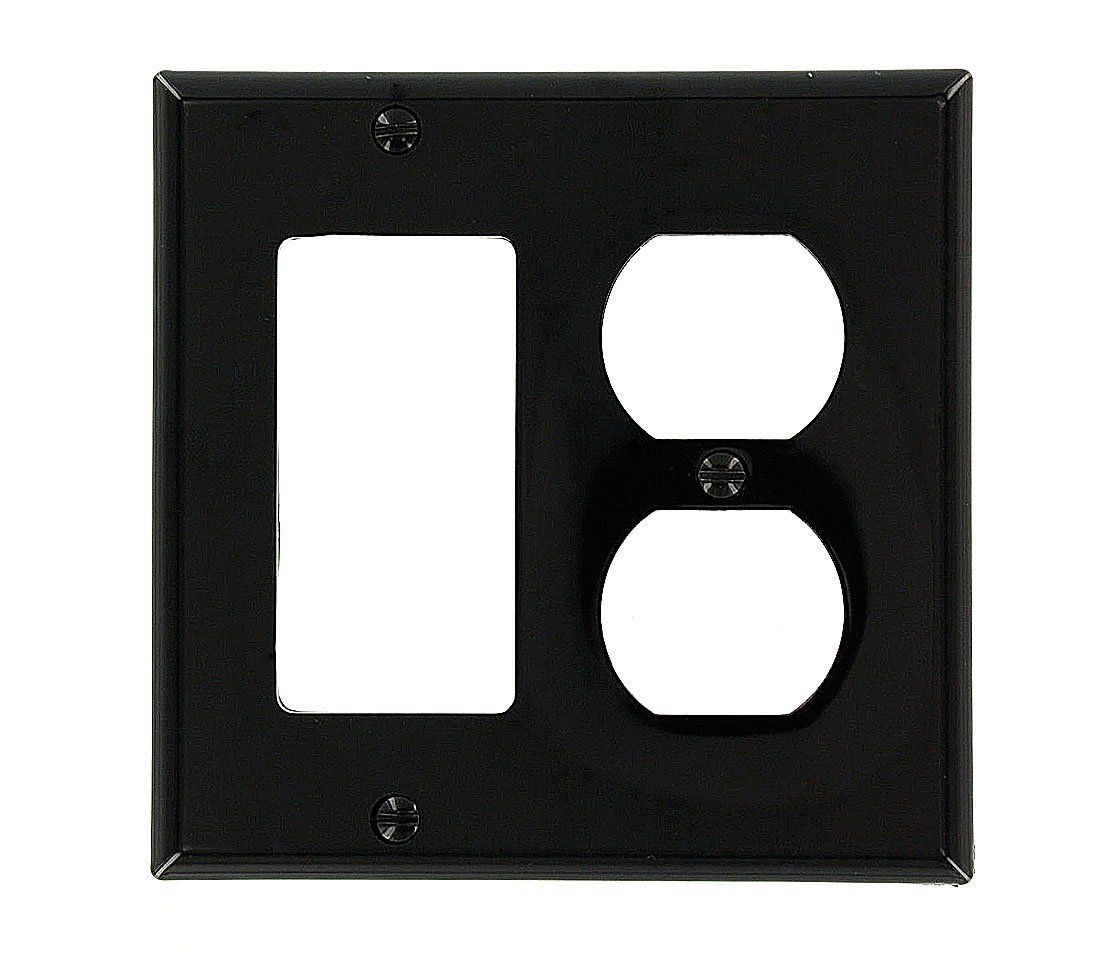 Leviton 80746-E 2-Gang Wallplate: Duplex & GFCI Combo, Standard Size, Black Thermoplastic Nylon