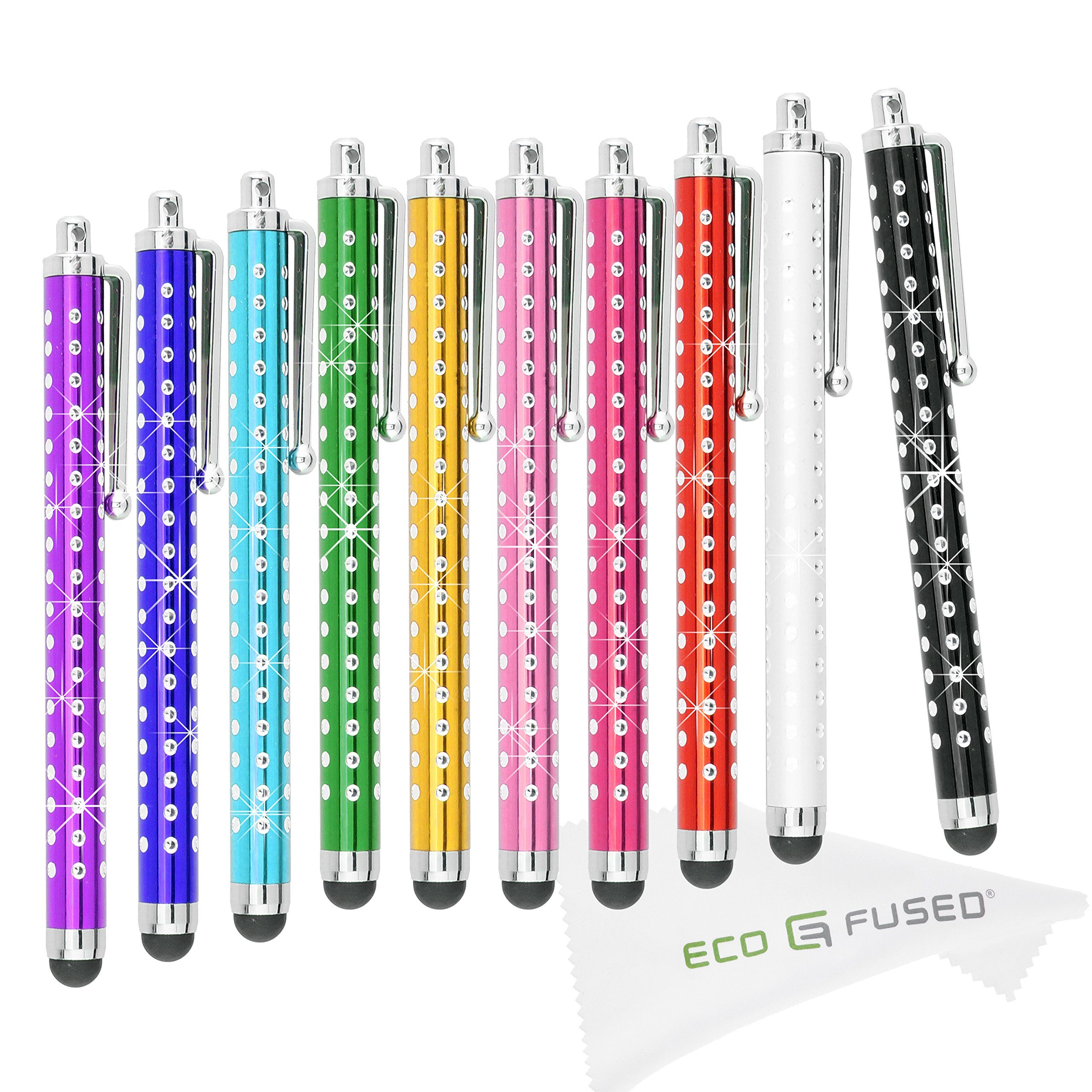 Eco-Fused 10 Pack Bling Metal Stylus Pens - Universal Touchscreen Compatibility for iPad, iPhone, Samsung & Android Devices