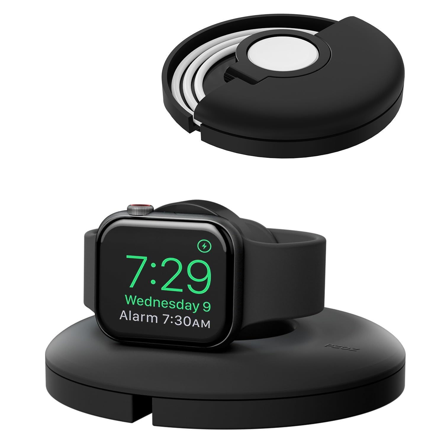 Portable PZOZ Charger Stand for Apple Watch - Cable Management Dock for Series Ultra, SE, 7-4, 49mm-41mm (Black)