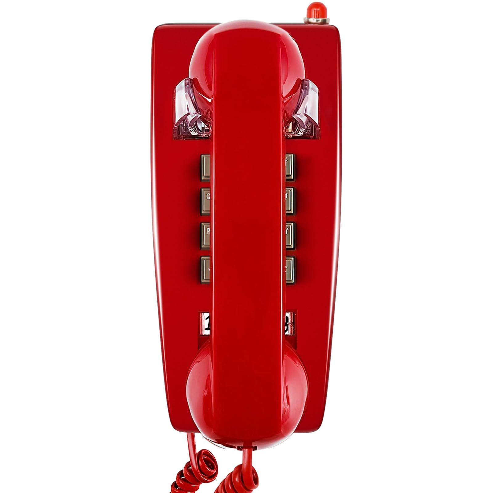 Vintage Sangyn Retro Wall Phone: Waterproof Corded Telephone with Mechanical Ringer for Home & Kitchen - Classic Red Design