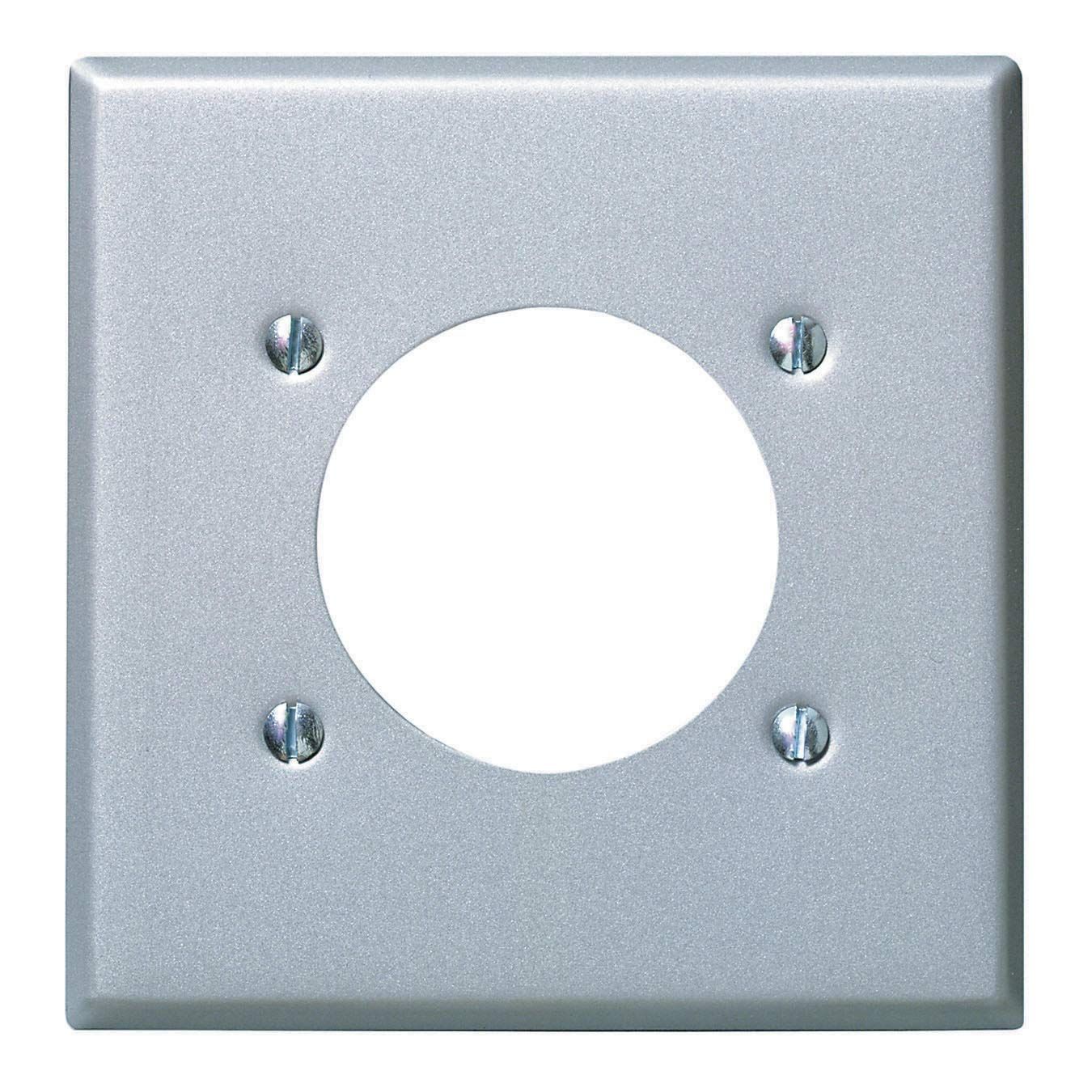 Leviton S701-GY 2-Gang Power Receptacle Wallplate - Flush Mount, Steel-Aluminum Finish, Standard Size