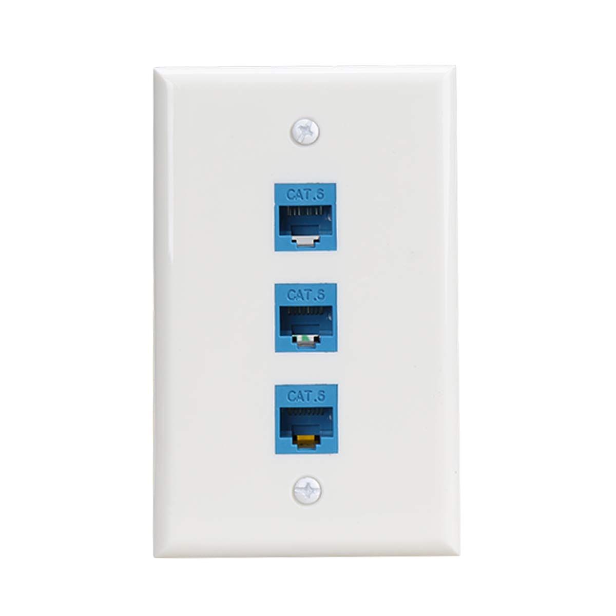Phizli 3-Port Ethernet Wall Outlet - Cat 6 Female-Female Wall Plate for Fast Networking - Blue