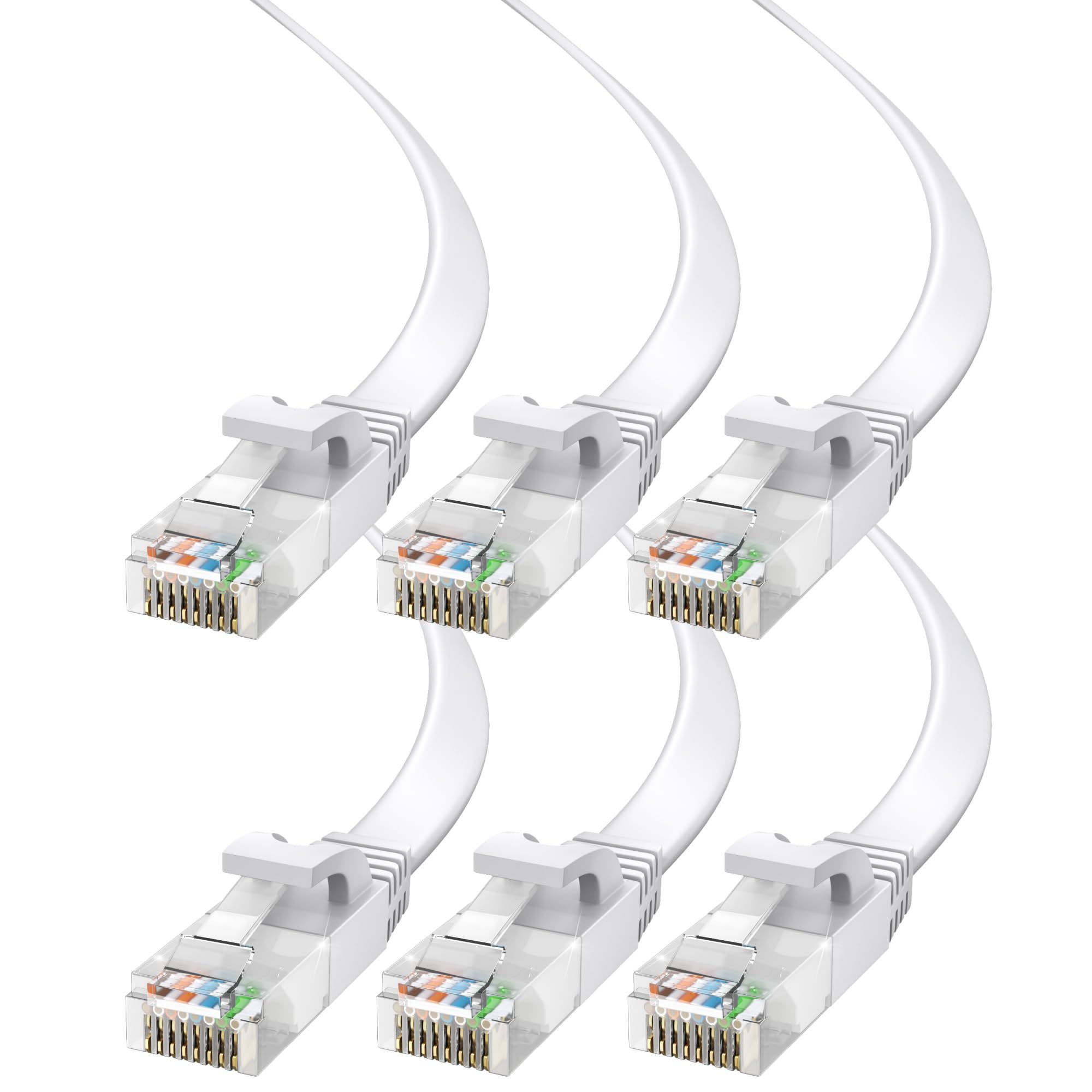 Cat 6 Ethernet Cable 20ft - Flat Design, High-Speed LAN Patch Cable for Gaming & Streaming - 6 Pack, White