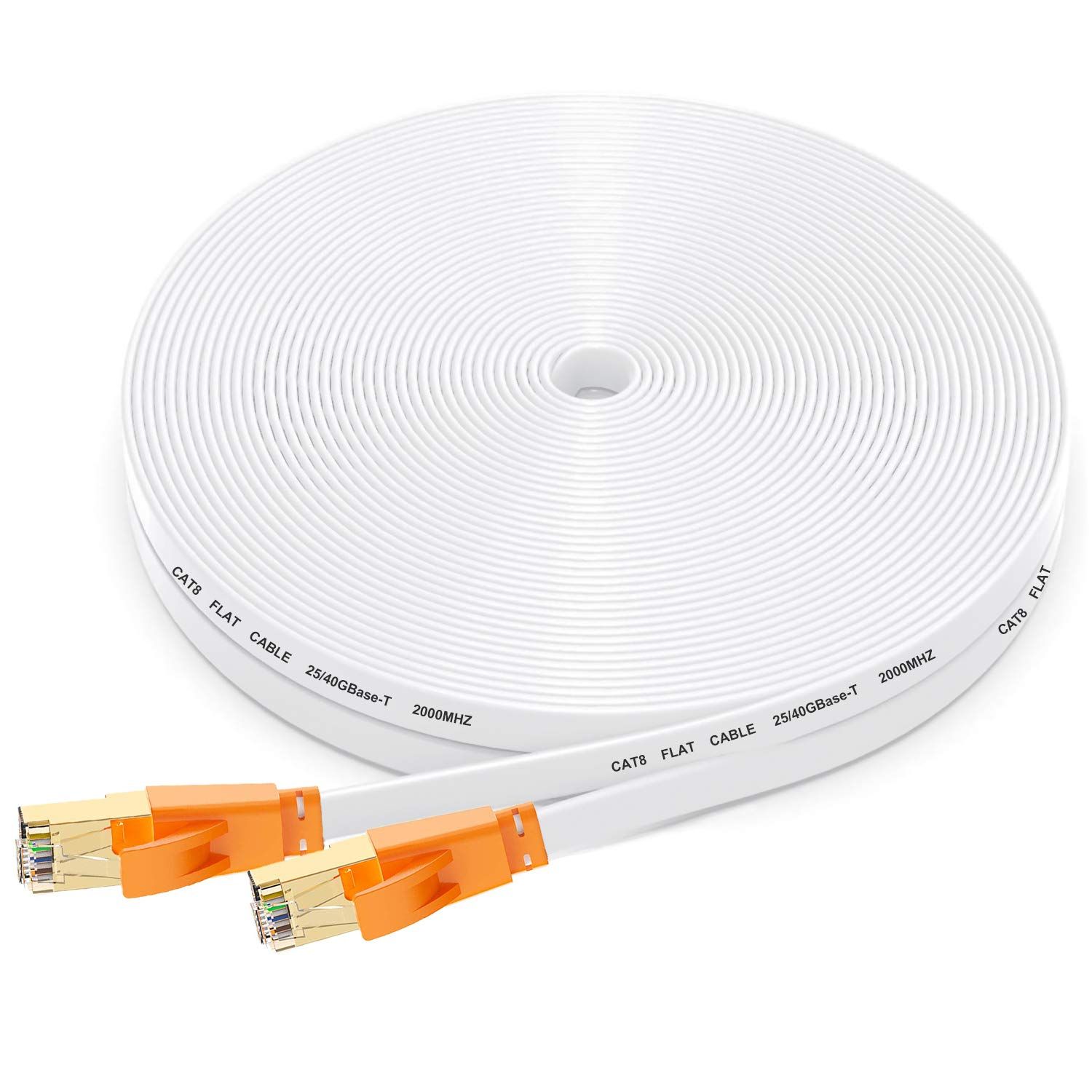 Smolink Cat 8 Ethernet Cable 50FT - 40Gbps Flat LAN Cable with Gold Plated RJ45 for Fast Internet Connection