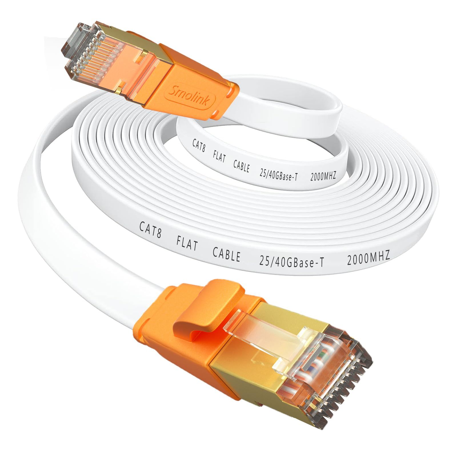 Smolink Cat 8 Ethernet Cable 20FT - 40Gbps Flat LAN Cable with Gold Plated RJ45 for Fast Internet Connection