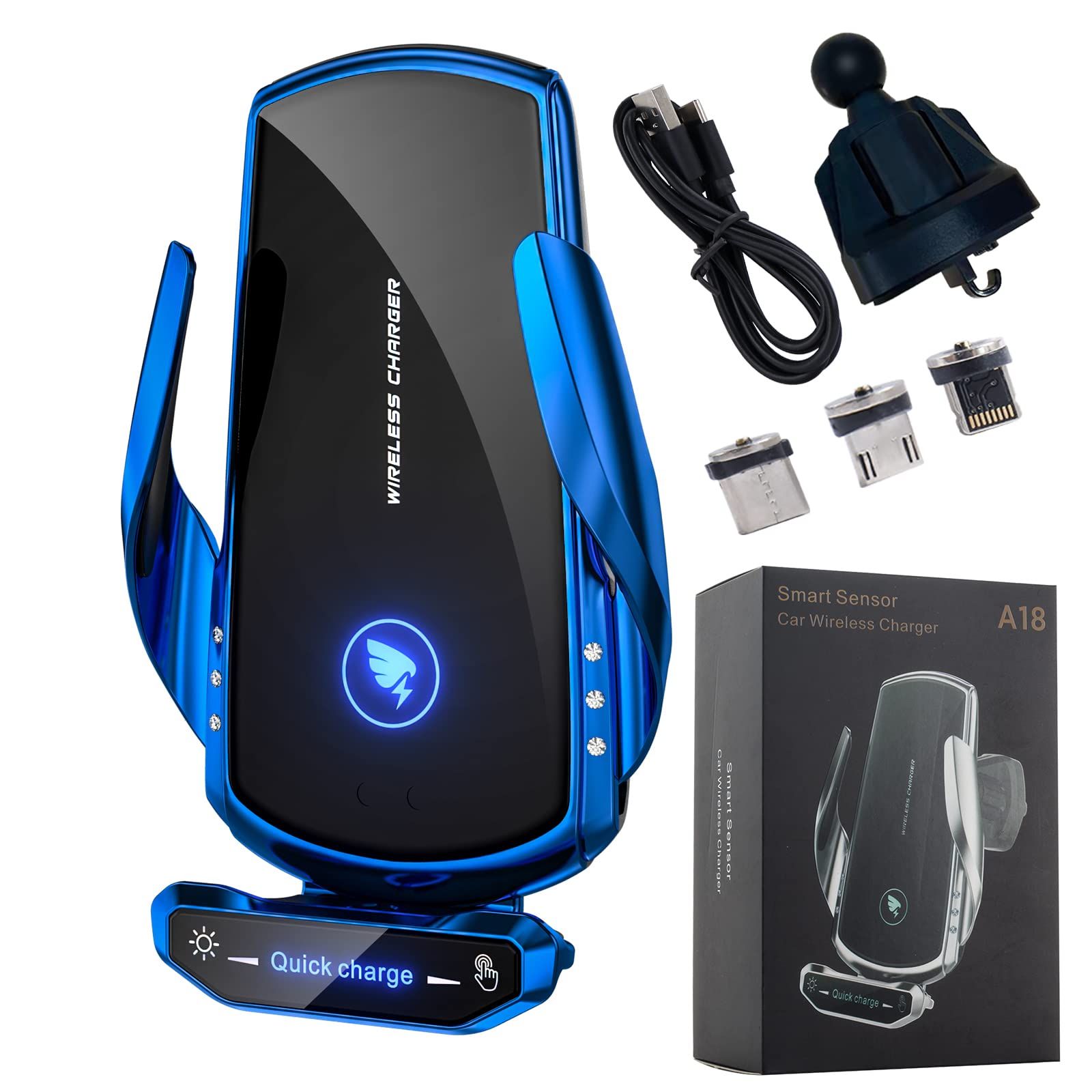 15W Fast Wireless Car Charger Mount - Auto Clamping Phone Holder for All Android Devices - Air Vent Compatible