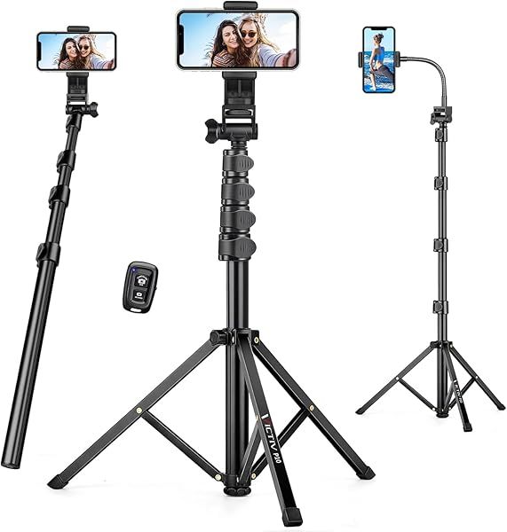 74" Flexible Phone Tripod, Tall Cell Phone Tripod with Adjustable Gooseneck and Remote, Portable Camera Cellphone Stand for Video Recording,