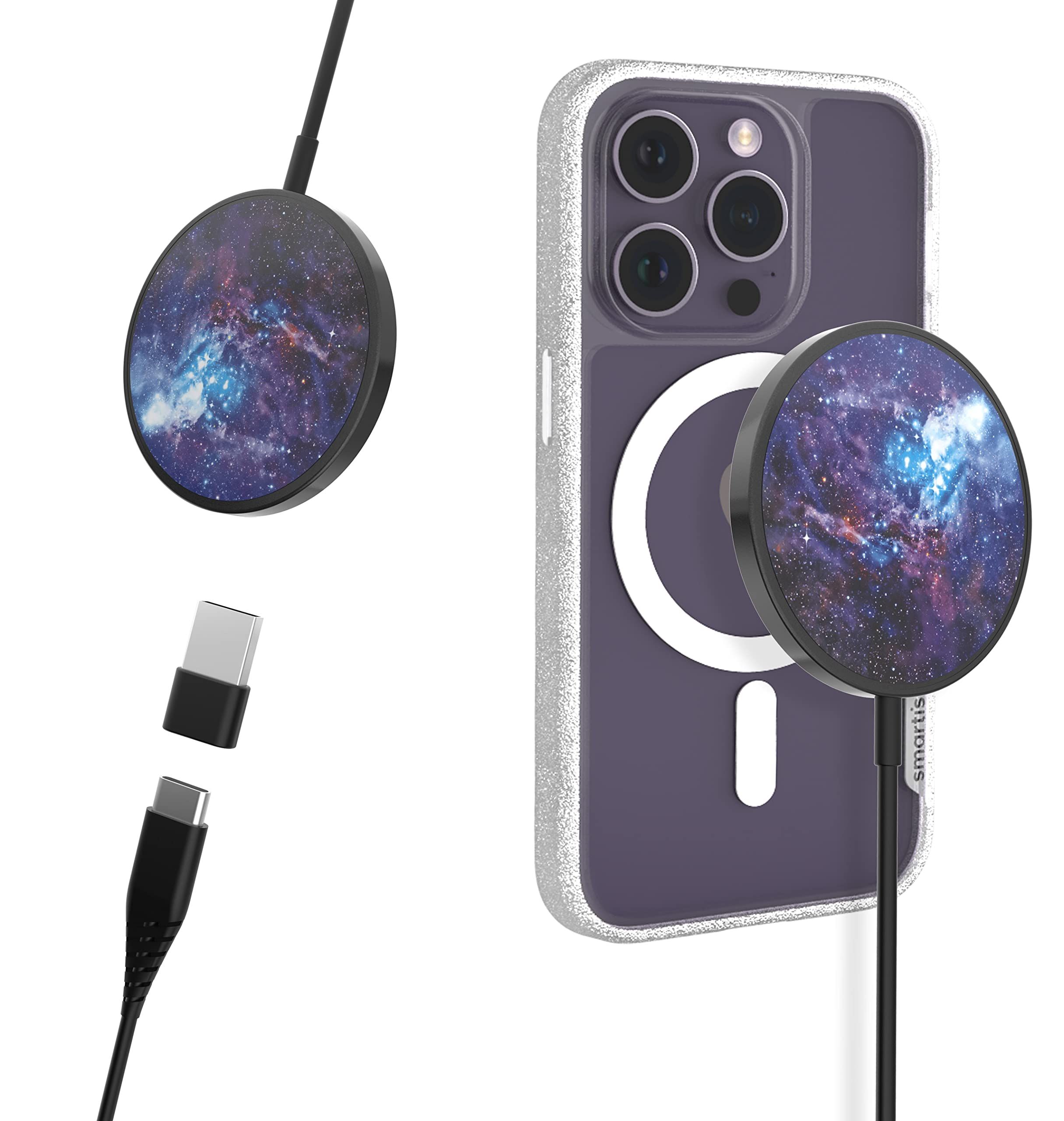 Smartish Magnetic Wireless Charger for iPhone 14/13/12 & AirPods - 7.5W Fast Charging, USB-C & USB-A Compatible