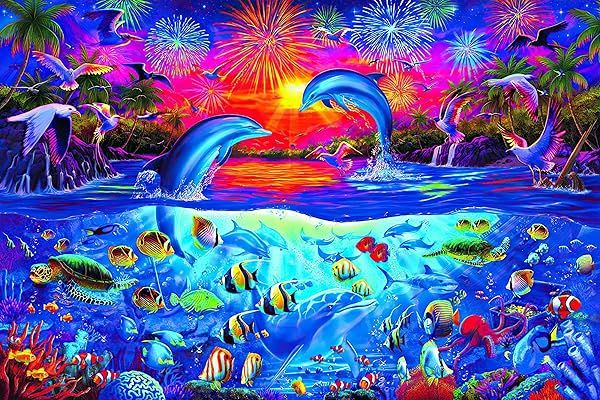 Dolphins Paradise 1000 Piece Jigsaw Puzzle for Adults and Kids Interactive Brain Teaser Game Night 28 x 20 Inches