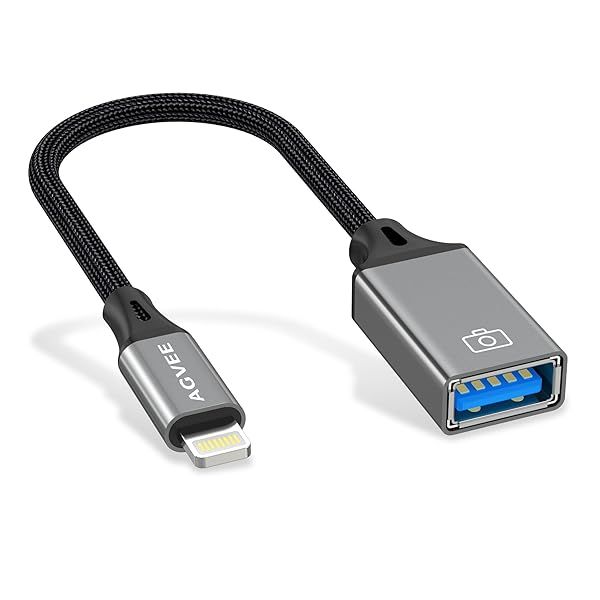 AGVEE 4 inch Lightning to USB Female Camera Adapter, OTG Cable for iPhone iPad to Connect Card Reader, USB Flash Drive, MIDI, Keyboard, Mouse, Hubs,