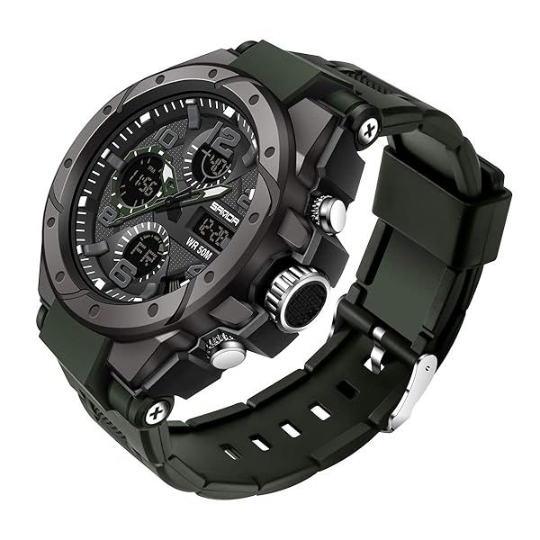 Shop AIMES Men's Military Outdoor Waterproof Watch - Large Dial Tactical Analog with Dual Time & Stopwatch in Army Green