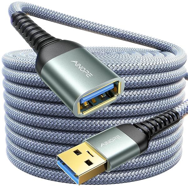 AINOPE USB Extension Cable 6.6FT USB 3.0 Male to Female High Data Transfer Compatible with Webcam Keyboard Flash Drive Hard Drive Printer Grey