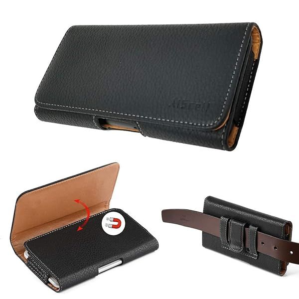 Buy AIScell Horizontal Belt Pouch for G Vista, X Charge & More - Black Faux Leather Holster for Phones with Protective Cases