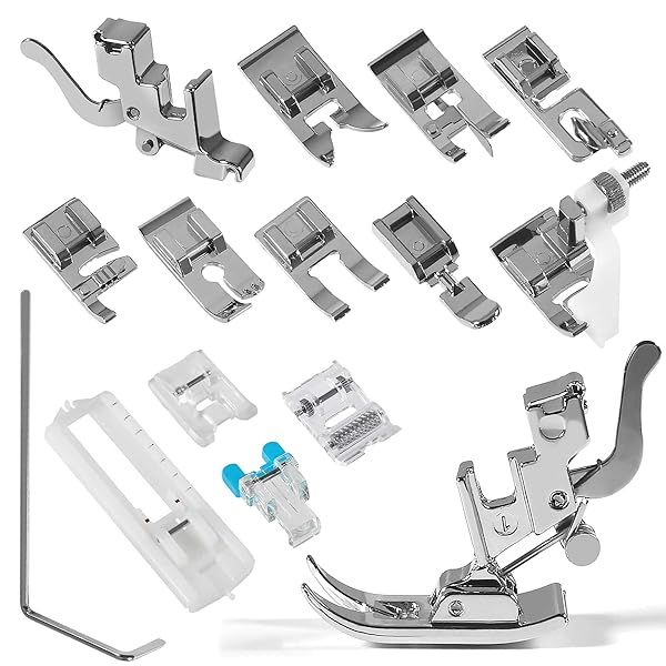 ALAMSCN 14pcs Presser Feet Set for Brother, Singer, Janome & More - Universal Low Shank Adapter Included