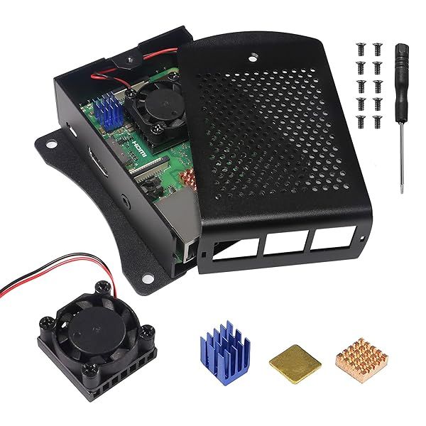 ALAMSCN Raspberry Pi 3 Metal Case: Wall-Mounted Enclosure with Dual Cooling Fan & Heat Sink for RPi 3 B+/2B+ - Black