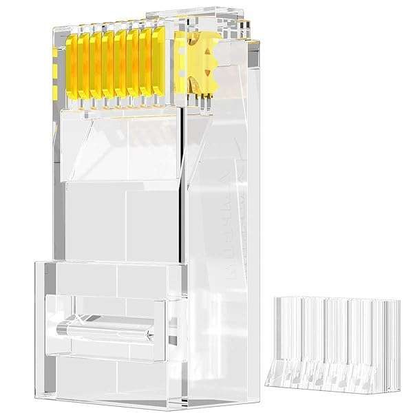 AMPCOM RJ45 Connectors - Gold-Plated CAT6 Modular Plugs for Ethernet Cable, 100-Pack, Supports POE/POE+/POE++