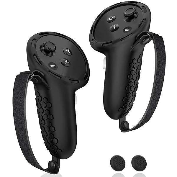 AMZDM Oculus Quest 3 Controller Grip: Non-Slip Silicone Covers & Straps for VR Touch Controllers - 1 Pair Black