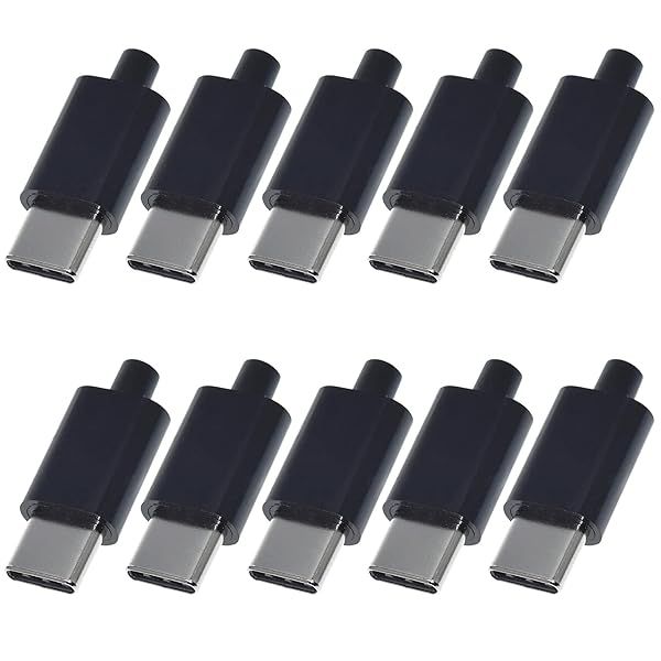 ANMBEST 10Set USB 3.1 Type C Male Connectors - 24 Pin Welding Data Line for PCB Support (Black)