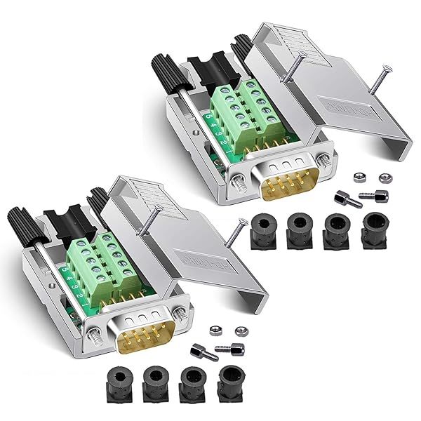 ANMBEST 2PCS DB9 Breakout Connector - Solder-Free RS232 D-SUB 9-Pin Male Adapter with Metal Shell & Case