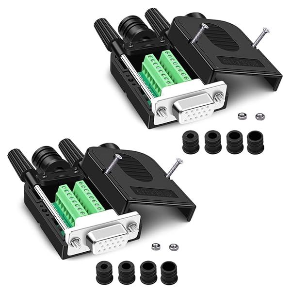 ANMBEST 2PCS VGA Solderless Quick Connectors - 16mm Female DB15 Adapter for Easy VGA Connections