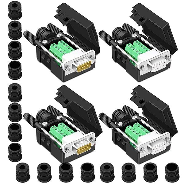 ANMBEST 4PCS DB9 Breakout Connector Set - 2 Male & 2 Female RS232 Adapters with Case & Long Bolts