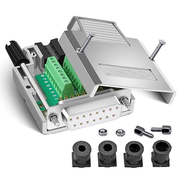 ANMBEST DB15 Solderless Serial to 15-pin Port Terminal Adapter Connector Breakout Board with Case Long Bolts and Nuts Female Metal