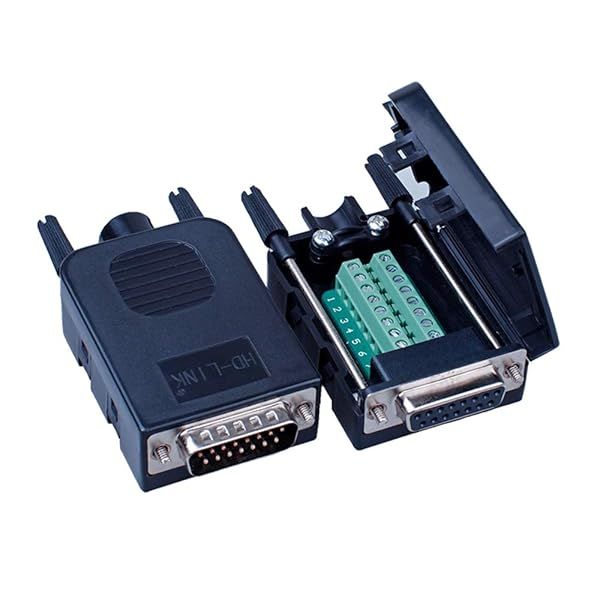 ANMBEST DB15 Solderless Serial to 15-pin Terminal Adapter Connector Breakout Board with Case Long Bolts Nuts Male Female