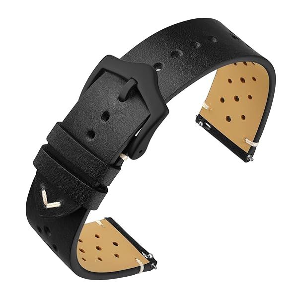 ANNEFIT Vintage Leather Watch Strap 20mm, Quick Release Replacement Band for Men and Women with Black Buckle (Black)