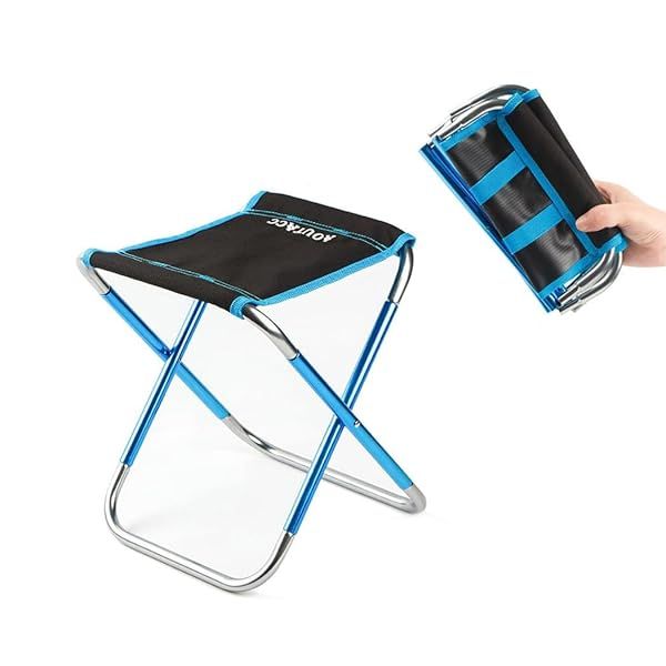 "Portable AOUTACC Camping Stool - Foldable Outdoor Seat for Hiking, Fishing, Beach & Travel (Blue, 8.3"x9.5"x10.6")"