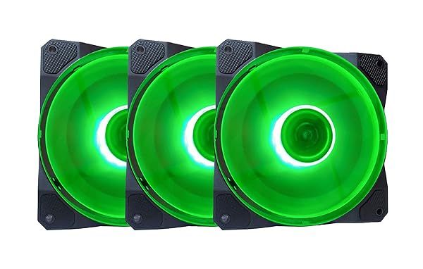 APEVIA CO312L-GN Cosmos 120mm Green LED Ultra Silent Case Fan 16 LEDs Anti-Vibration Rubber Pads 3 Pack
