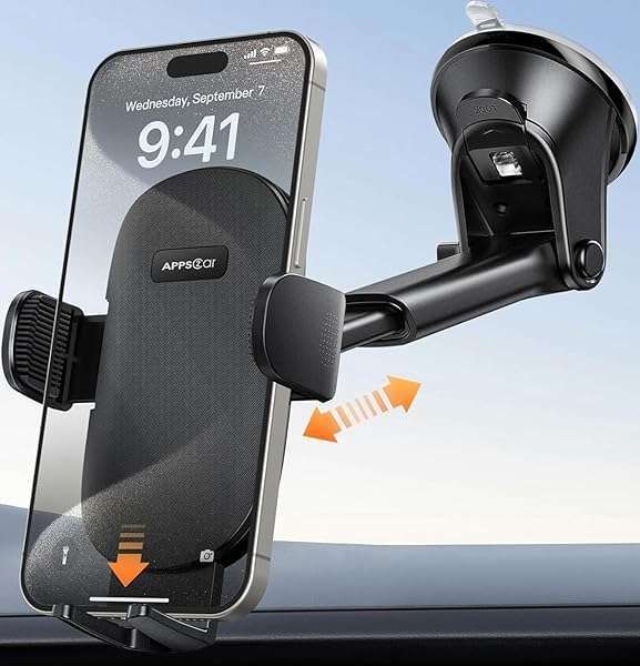 APPS2Car Phone Holder Mount for Dashboard & Windshield - Compatible with iPhone, Samsung & All Cell Phones - Black