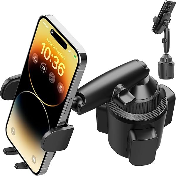 APPS2Car Sturdy Cup Phone Holder Mount for Car, Adjustable Height and Reach, Flexible Long Arm with Multi-Ball Pivot, One-Hand Operation, Compatible