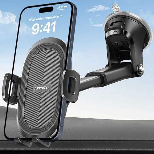 APPS2Car Suction Cup Phone Mount: Universal Holder for iPhone & Samsung - Sturdy Gel Pad for Windshield & Dashboard