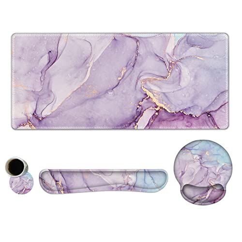 ARTSO Large Mouse Pad Ergonomic Keyboard Wrist Rest Support Set, Memory Foam Gel Wrist Pad, Extended Desk Mat Protector, Non-Slip Desk Blotter,