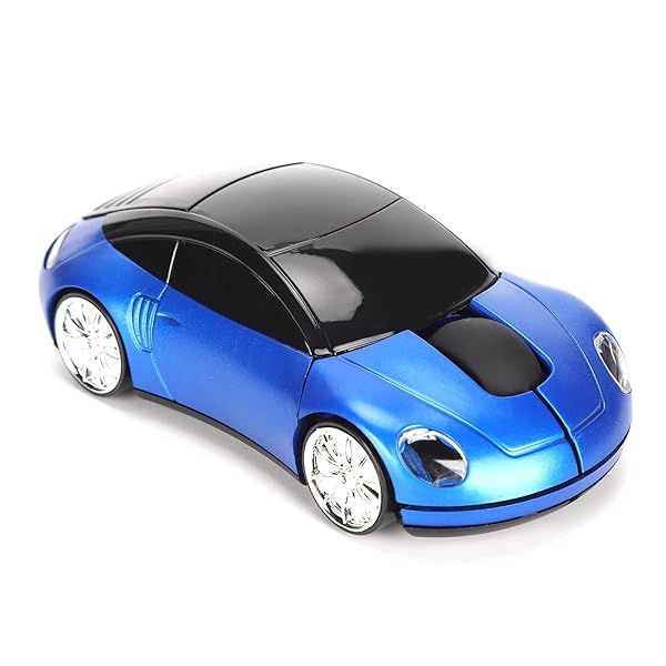ASHATA 2.4G Wireless Mouse, Cute Car Mouse with USB Reciver, 1600DPI Optical Mice for PC Computer Laptop Tablet, with LED Light (Blue)