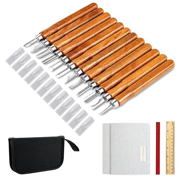 20 PCS AUGSUN Wood Carving Knife Set - Essential Tools for DIY Sculpting & Carpenters, Perfect for Beginners & Experts