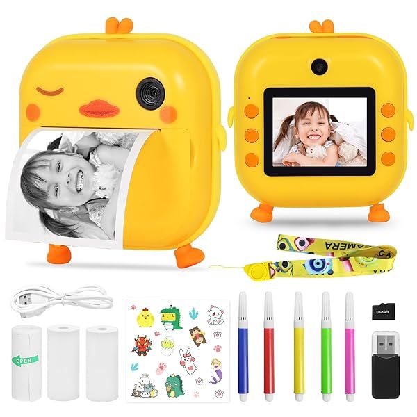 AURTEC Instant Camera for Kids - Mini Thermal Printing, No Ink Required, 48MP Dual, 1080P HD Video, 32G TF Card, 3 Print Paper, 2.4 Inch Color
