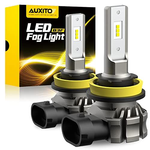 AUXITO H11/H8/H16 LED Fog Light Bulbs or DRL, 6000 Lumens 6500K Cool White Light, 300% Brightness, CSP LED Chips Fog Lamps Replacement for Cars, Play and Plug (Pack of 2)